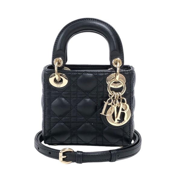 Christian Dior Handbags - Christian Dior Lady Dior Micro Lambskin Shoulder Bag Black